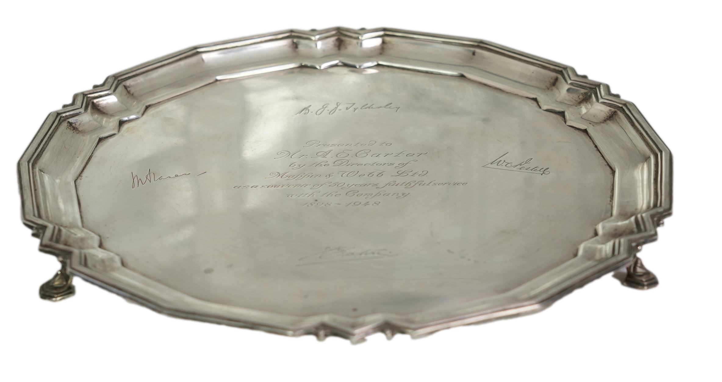 A George VI silver presentation salver, by Mappin & Webb